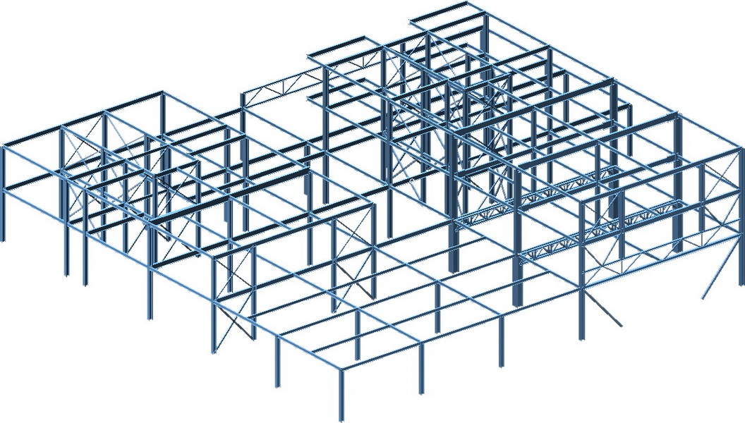 Office & Warehouse Complex, ABB, Thermi, Thessaloniki-Earthquake analysis building model, Steel trusses with long spans, Steel structure, Steel bracings