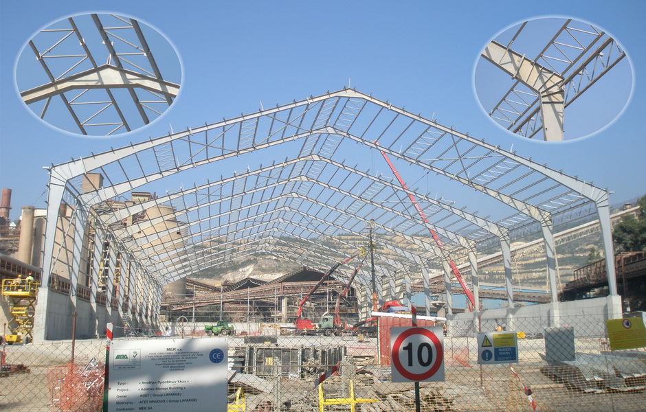 Cement Additives Storage 40.000 tn, AGET Heracles Volos Plant-Steel frames with long spans, Construction phases
