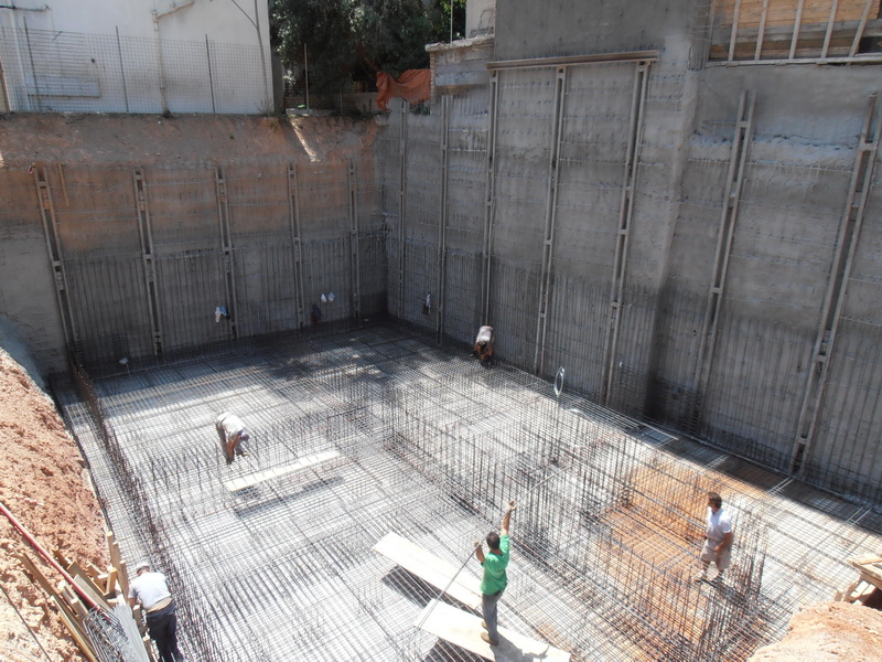 Apartment Building, Neo Psychiko, Athens-Soldier pile wall, Berliner type, Foundation slab of varying thickness, Gunite jacket