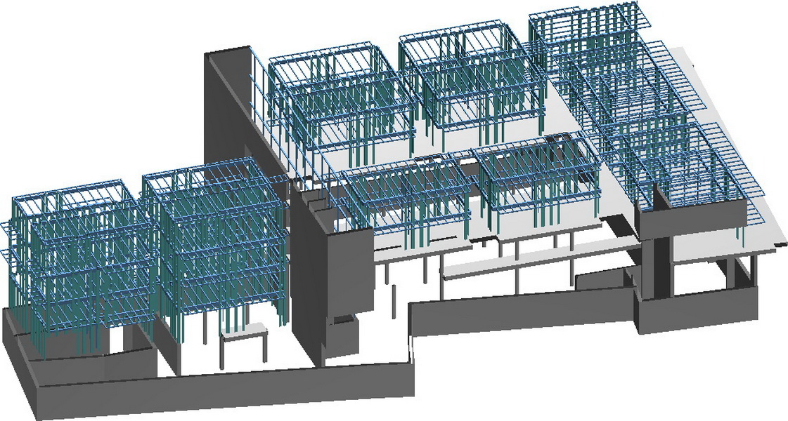 Student Residence Complex, Volos-Earthquake analysis building model, Foundation of shear walls and cores, Composite Steel construction with gunite